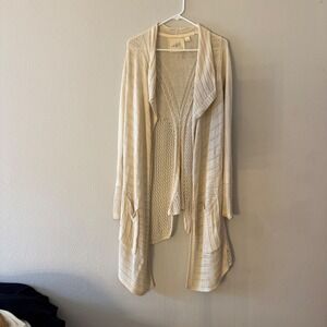 Angel of the North Anthropologie Cream Cotton Linen Pointelle Cardigan XS